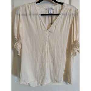 Cupcakes And Cashmere Romantic Flowy Boho Peasant Top Cream Sz Large Poetic